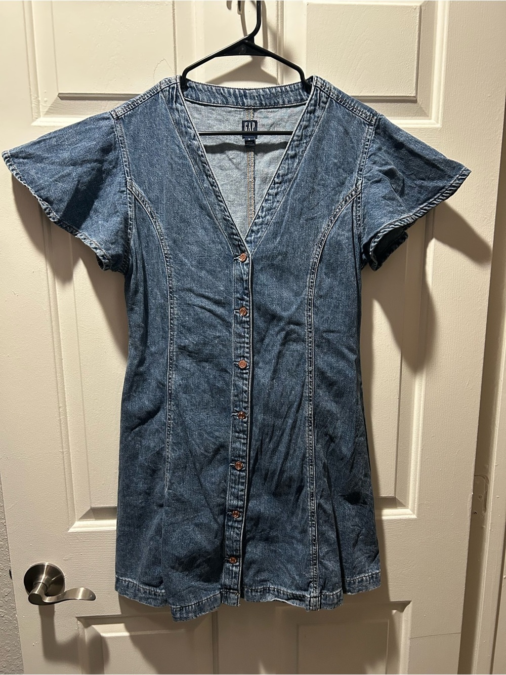 GAP Denim Flutter Sleeve Button Front Mini Dress Denim Size Medium